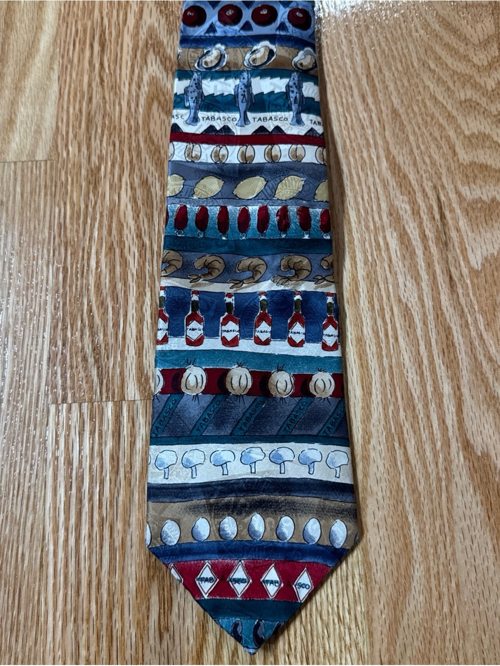 Tabasco Tie Silk Food Design Shrimp Oysters Onions Eggs Mushrooms